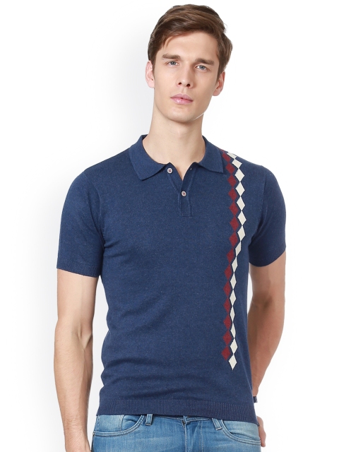 

Allen Solly Men Blue Self Design Polo Collar T-shirt