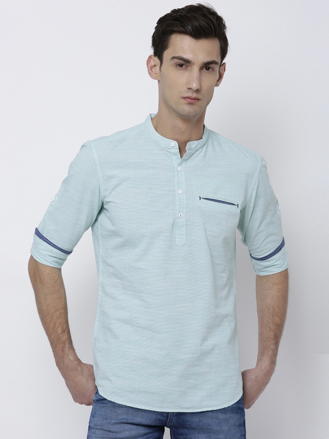 

LOCOMOTIVE Men Green & White Slim Fit Striped Casual Shirt