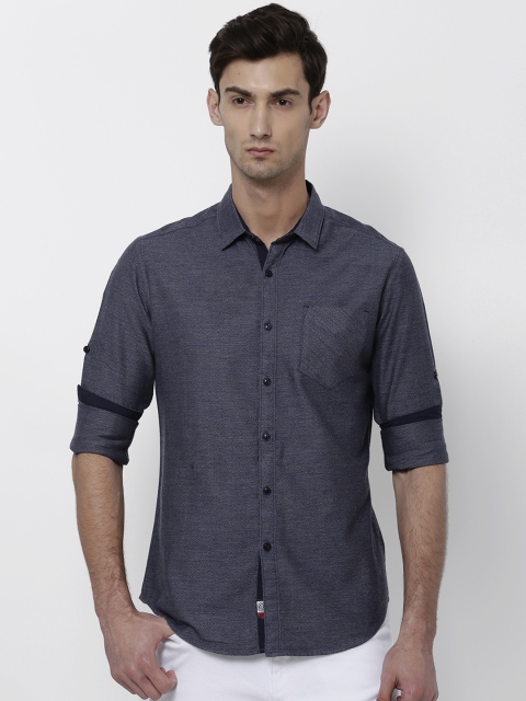 

LOCOMOTIVE Men Charcoal Slim Fit Self Design Casual Shirt