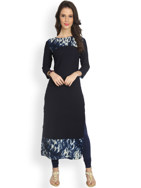 

Eternal Women Navy Blue Printed Straight Kurta