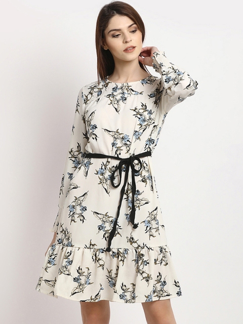 

Marie Claire Women Off-White Printed Drop-Waist Dress