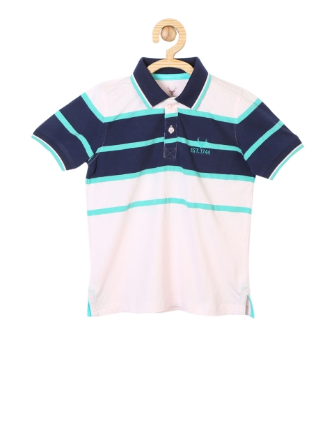 

Allen Solly Junior Boys White & Navyblue Striped Polo Collar T-shirt