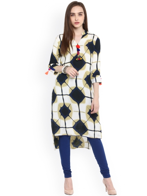 

Avaana Women Blue & Beige Printed Straight Kurta