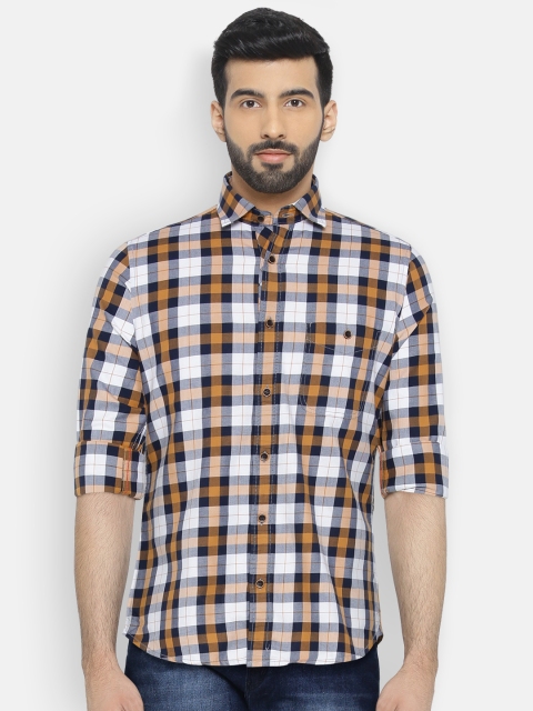 

Killer Men Yellow & White Slim Fit Checked Casual Shirt