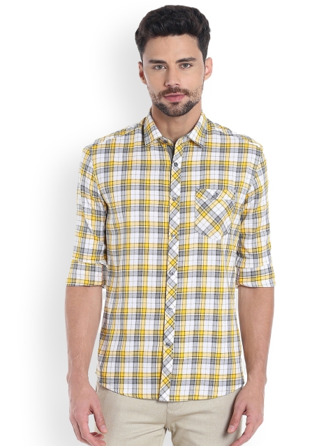 

Killer Men White & Yellow Slim Fit Checked Casual Shirt