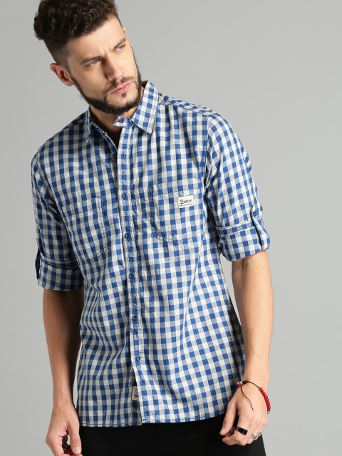 

Roadster Men Blue & Grey Regular Fit Checked Casual Shirt