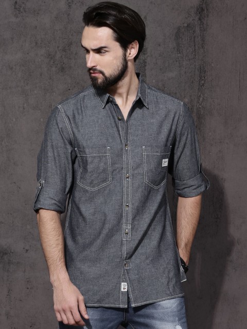 

Roadster Men Blue Regular Fit Solid Casual Shirt