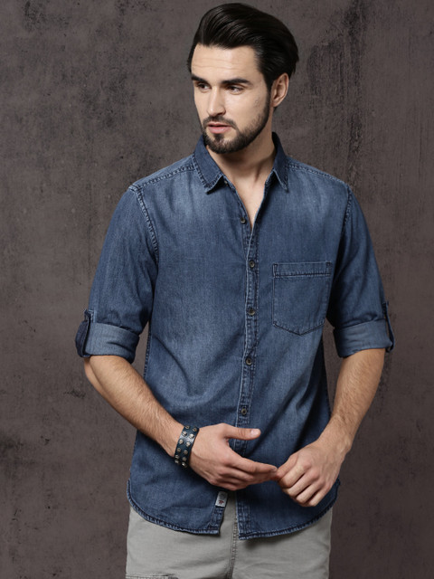 

Roadster Men Blue Regular Fit Faded Casual Shirt