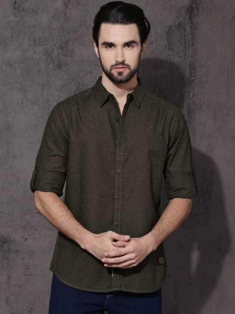 

Roadster Men Grey Slub Effect Casual Shirt, Olive