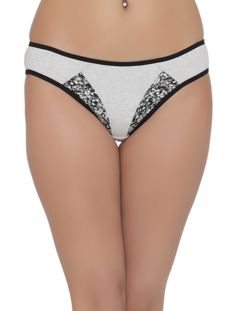 

Clovia Grey & Black Floral Print Bikini Briefs PN2038P01L, Grey melange