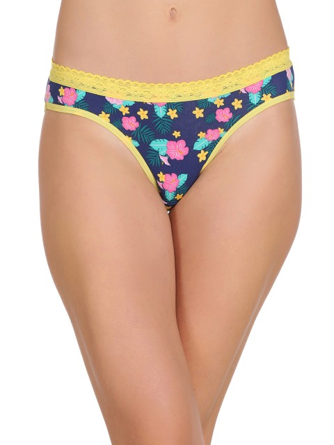 

Clovia Blue & Yellow Floral Print Bikini Briefs PN2206P08XL