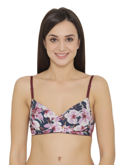 

Clovia Purple Printed Non-Wired Lightly Padded T-shirt Bra BR1206P1532B
