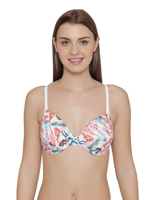 

Clovia White Printed Underwired Lightly Padded T-shirt Bra BR0898R2236D