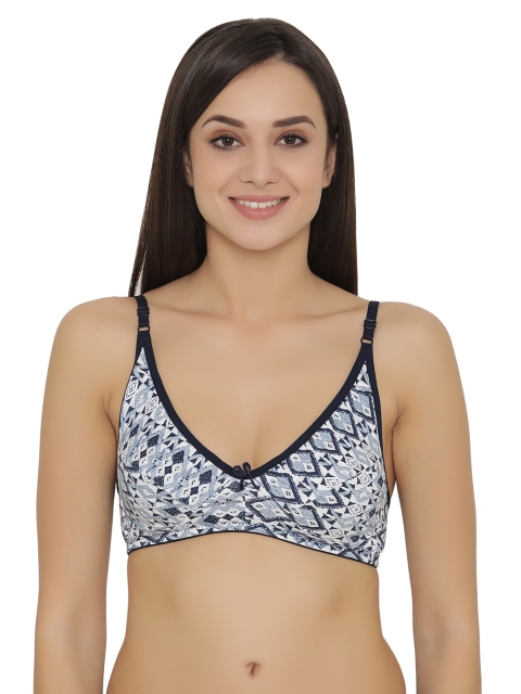 

Clovia White & Navy Blue Printed Non-Wired Non Padded Everyday Bra