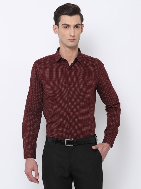 

Black coffee Men Maroon & Beige Slim Fit Printed Formal Shirt