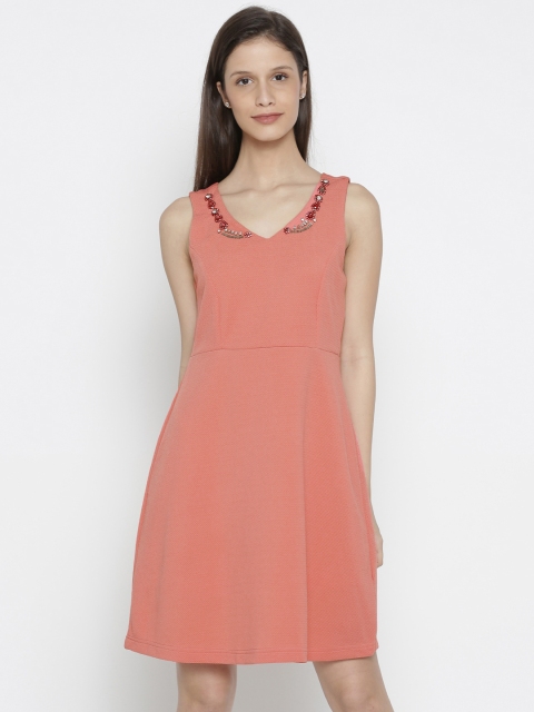 

Kraus Jeans Infuzions Women Peach-Coloured Embellished A-Line Dress