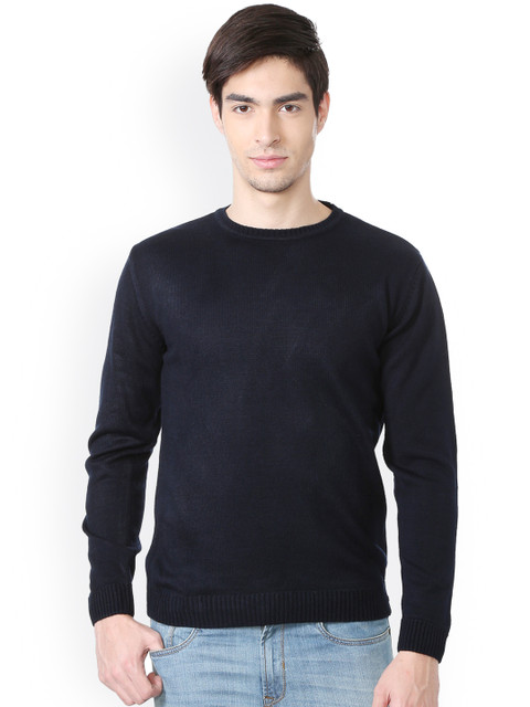 

Peter England Men Navy Blue Self Design Pullover
