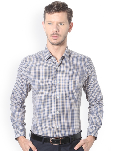 

Peter England Men Blue & Beige Slim Fit Checked Formal Shirt