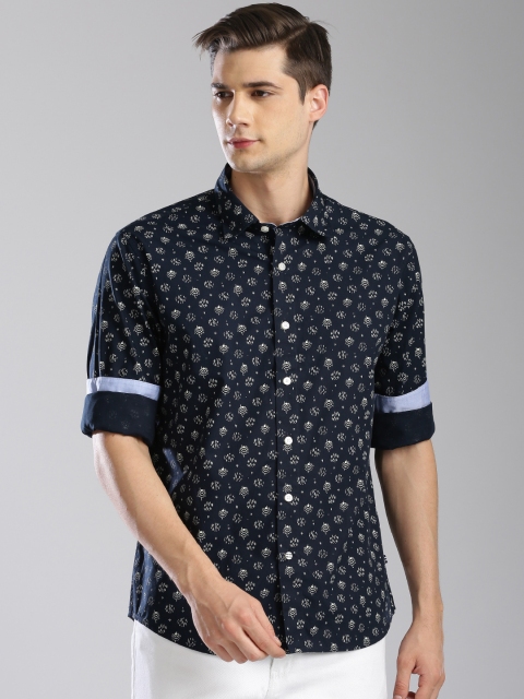 

Nautica Men Navy Slim Fit Printed Casual Shirt, Navy blue