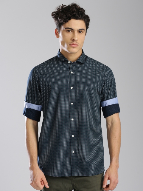 

Nautica Men Navy Slim Fit Printed Casual Shirt, Navy blue