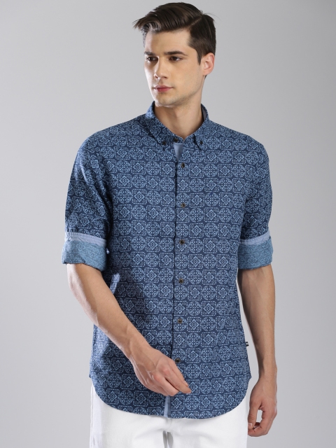 

Nautica Men Blue Slim Fit Printed Casual Shirt