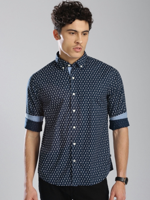 

Nautica Men Navy Blue & White Slim Fit Printed Casual Shirt