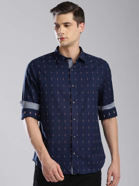 

Nautica Men Navy Blue Slim Fit Printed Casual Shirt