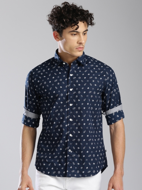 

Nautica Men Navy Blue Slim Fit Printed Casual Shirt