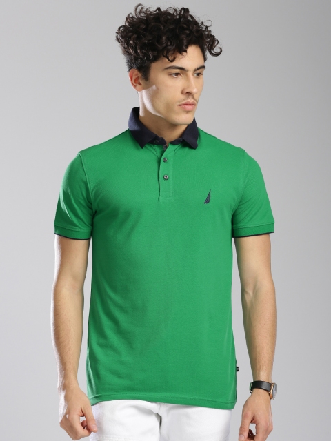 

Nautica Men Green Solid Polo Collar T-shirt