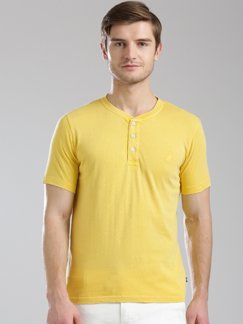 

Nautica Men Yellow Solid Henley Neck T-shirt