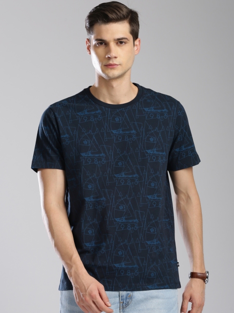 

Nautica Men Navy Blue Printed Round Neck T-shirt