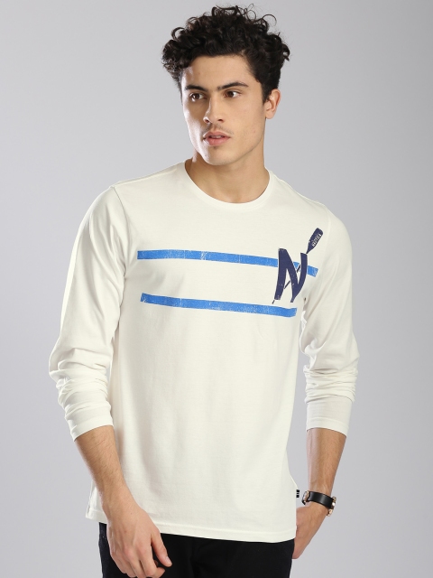 

Nautica Men Off-White Typography Print Round Neck Pure Cotton T-shirt