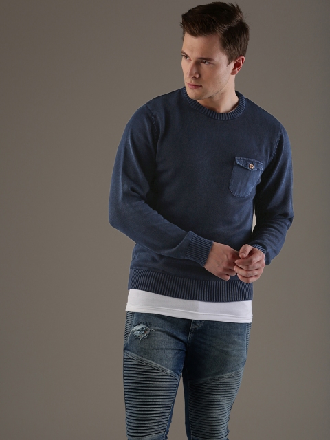 

Flying Machine Men Navy Solid Sweater, Navy blue