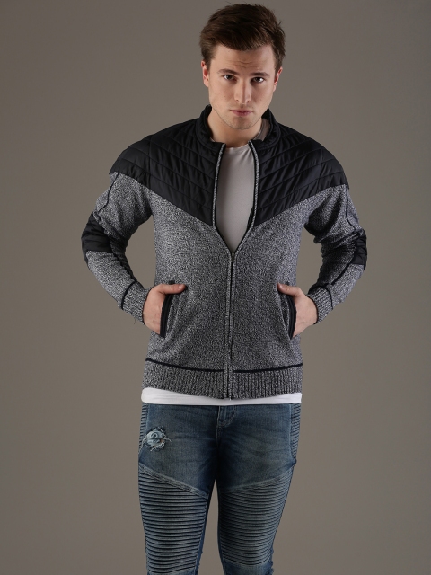 

Flying Machine Men Navy Blue Self-Design Cardigan