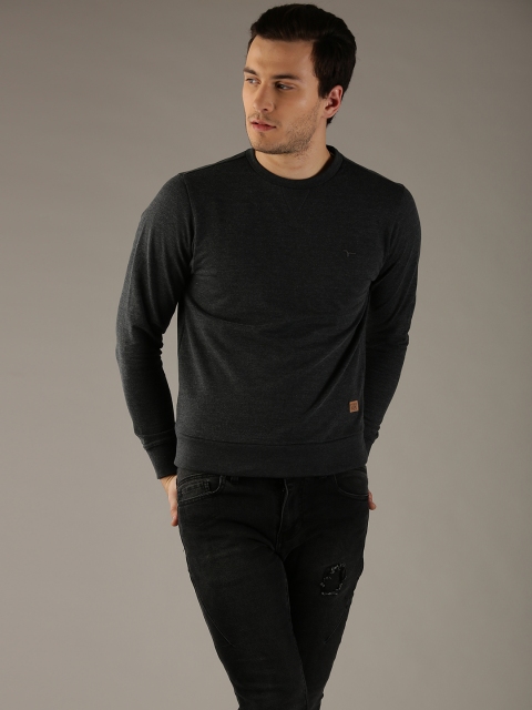 

Flying Machine Men Charcoal Grey Solid Sweatshirt