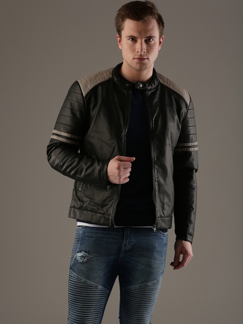 

Flying Machine Men Black Solid Faux Leather Biker Jacket