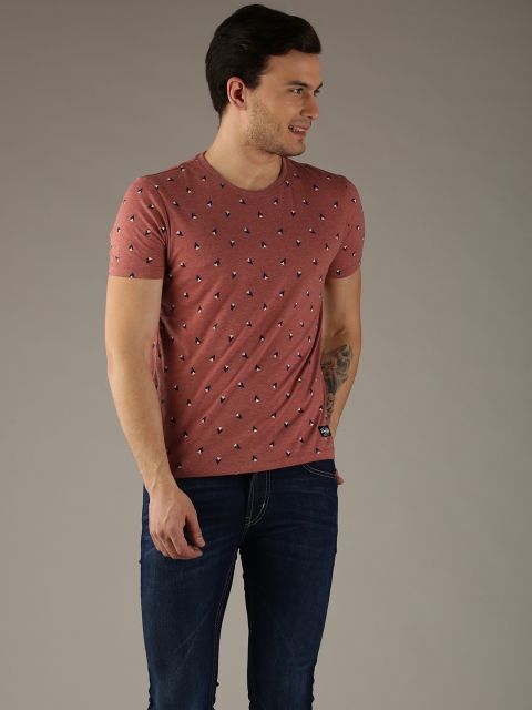 

Flying Machine Men Red Printed Round Neck T-shirt