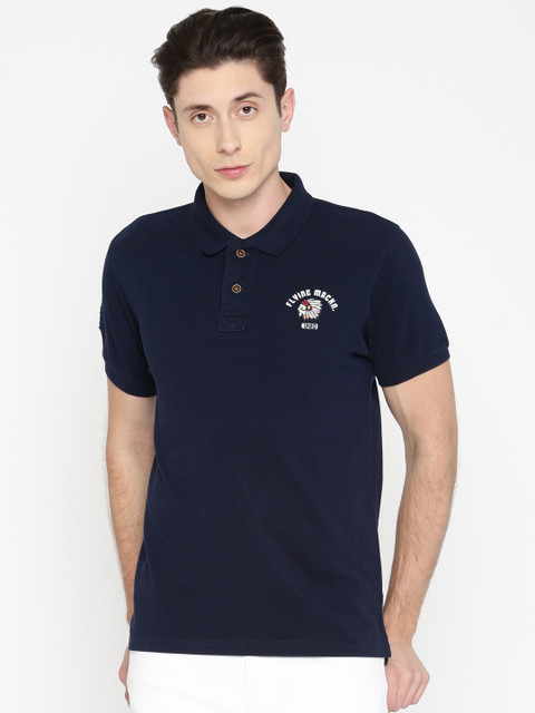 

Flying Machine Men Navy Blue Slim Fit Solid Polo Collar T-shirt