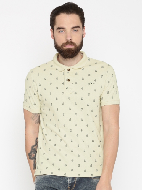 

Flying Machine Men Cream Printed Polo Collar T-shirt