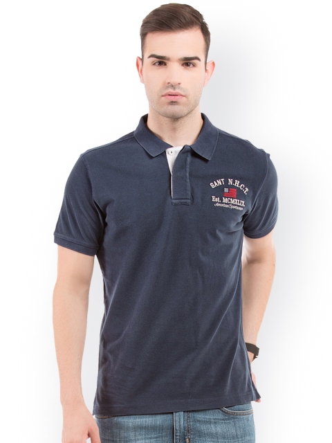 

GANT Men Blue Solid Polo Collar T-shirt