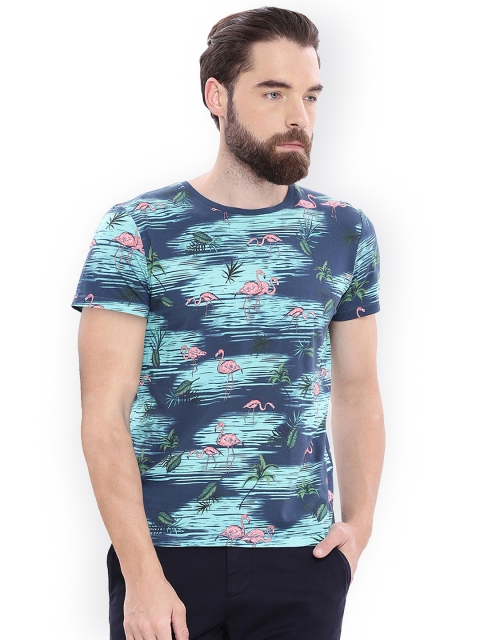 

GANT Men Green & Blue Printed Round Neck T-shirt