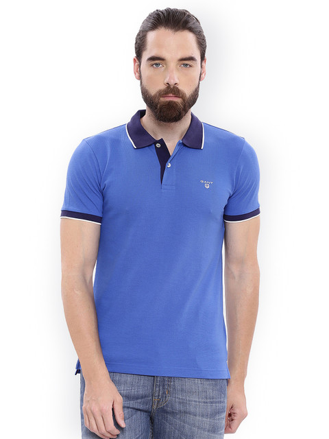 

GANT Men Blue Solid Polo Collar T-shirt