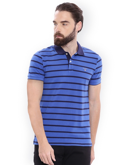 

GANT Men Blue Striped Polo Collar T-shirt