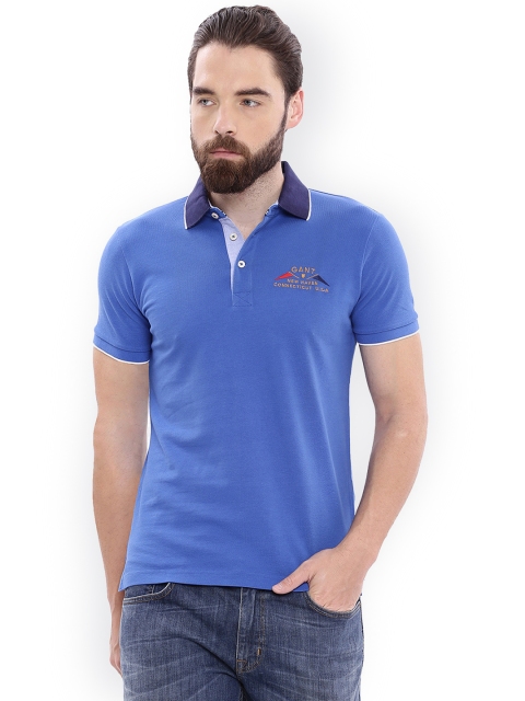 

GANT Men Blue Solid Polo Collar T-shirt