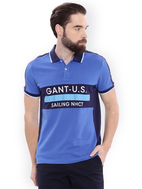 

GANT Men Blue Printed Polo Collar T-shirt