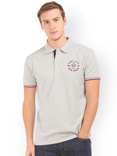 

GANT Men Grey Solid Polo Collar T-shirt