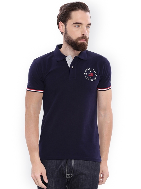 

GANT Men Navy Blue Solid Polo Collar T-shirt