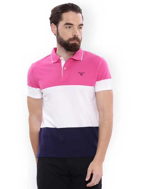 

GANT Men Pink Colourblocked Polo Collar T-shirt