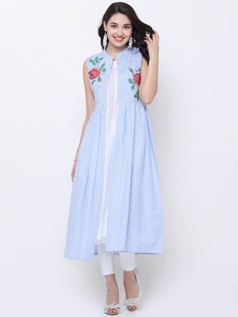 

Vishudh Women Blue Checked Layered Anarkali Kurta