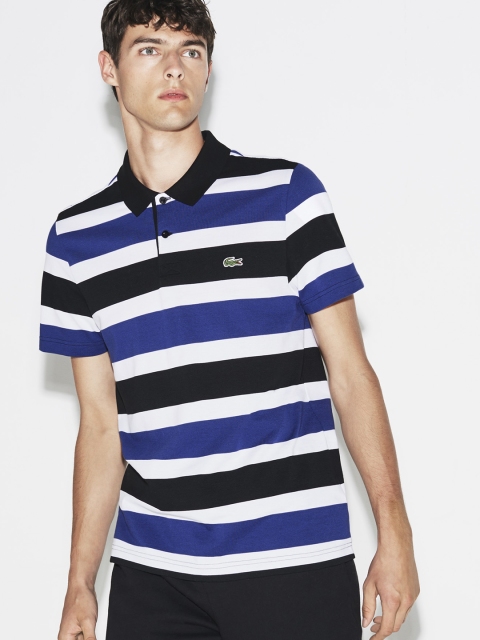 

Lacoste Men Blue Striped Polo Collar T-shirt